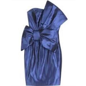 Marchesa Notte Strapless Bow Party Dress Mini Vibrant Blue Silk / Satin 8